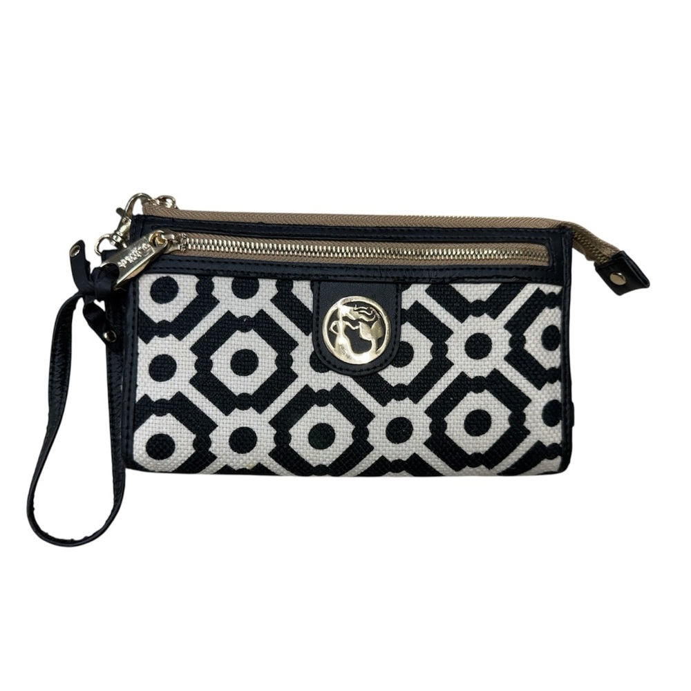 Spartina 449 Black & White Geometric Wristlet Wallet Gold Mermaid